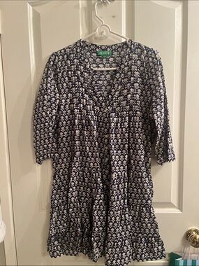 J. Crew Navy and White Floral Tiered Tunic Dress